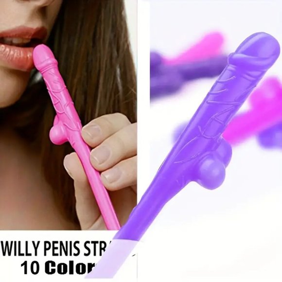 {NEW} 10Pc Bachelorette Party Penis Straws Plastic Mixed Colors - Picture 3 of 4